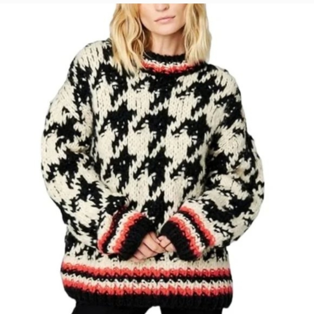 BLANKNYC Houndstooth Cozy Check Cable Knit Sweater Size Large Oversized EUC